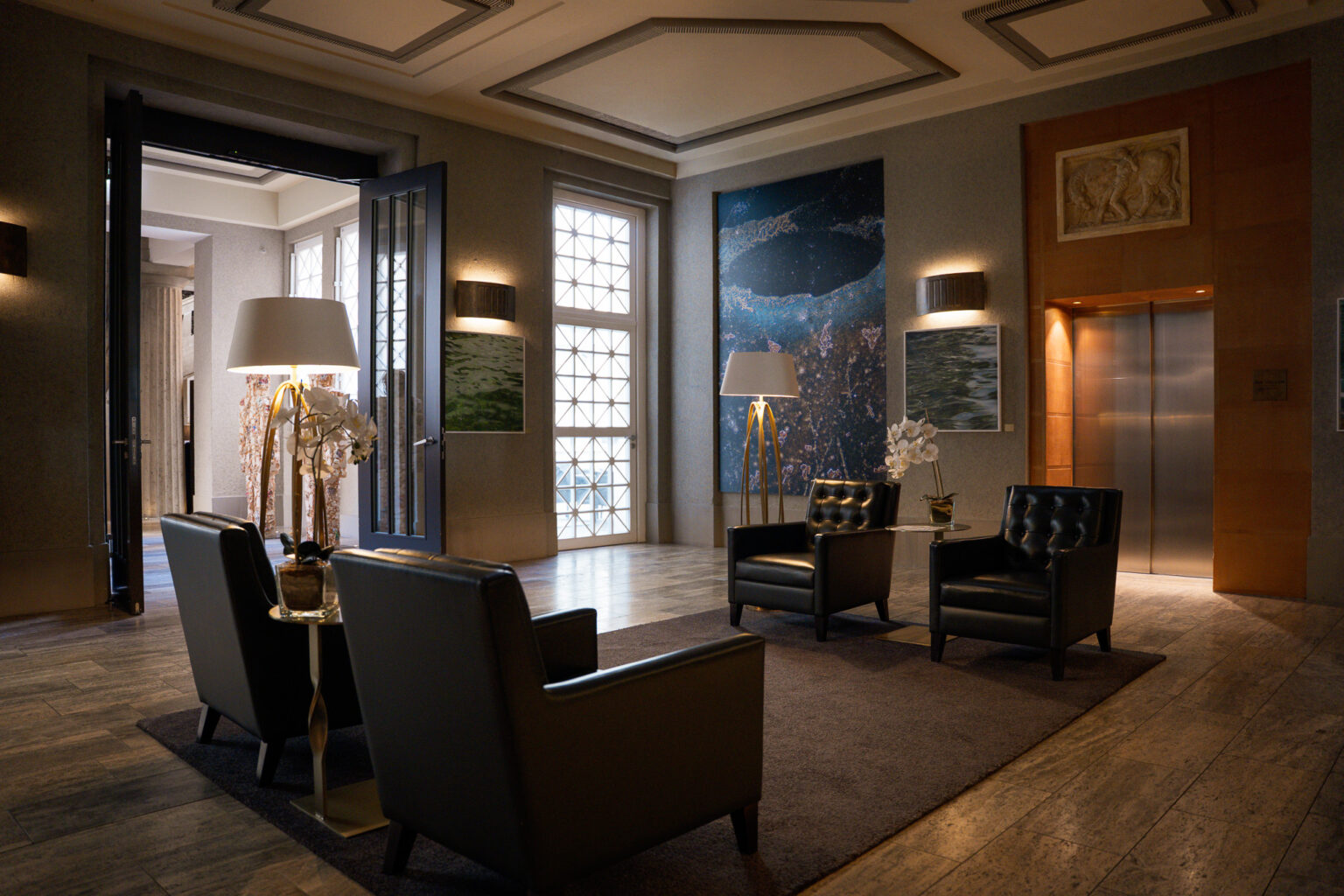 The luxurious lobby at The Wellem Hotel in Düsseldorf